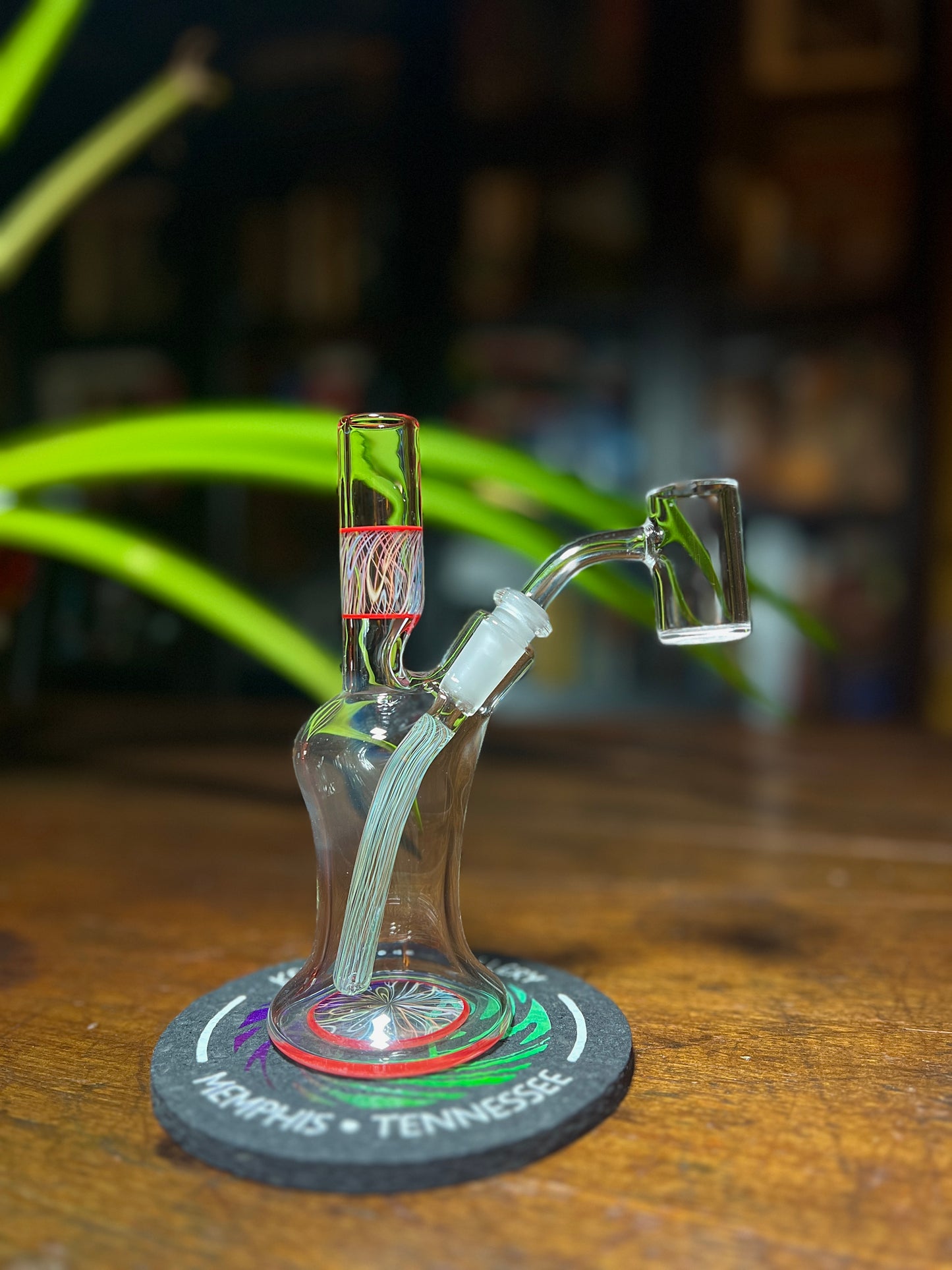 Snoopy Glass "Cherry" x "Rainbow" Scribble Accent Tube with Eternal Quartz Fat Bottom Banger