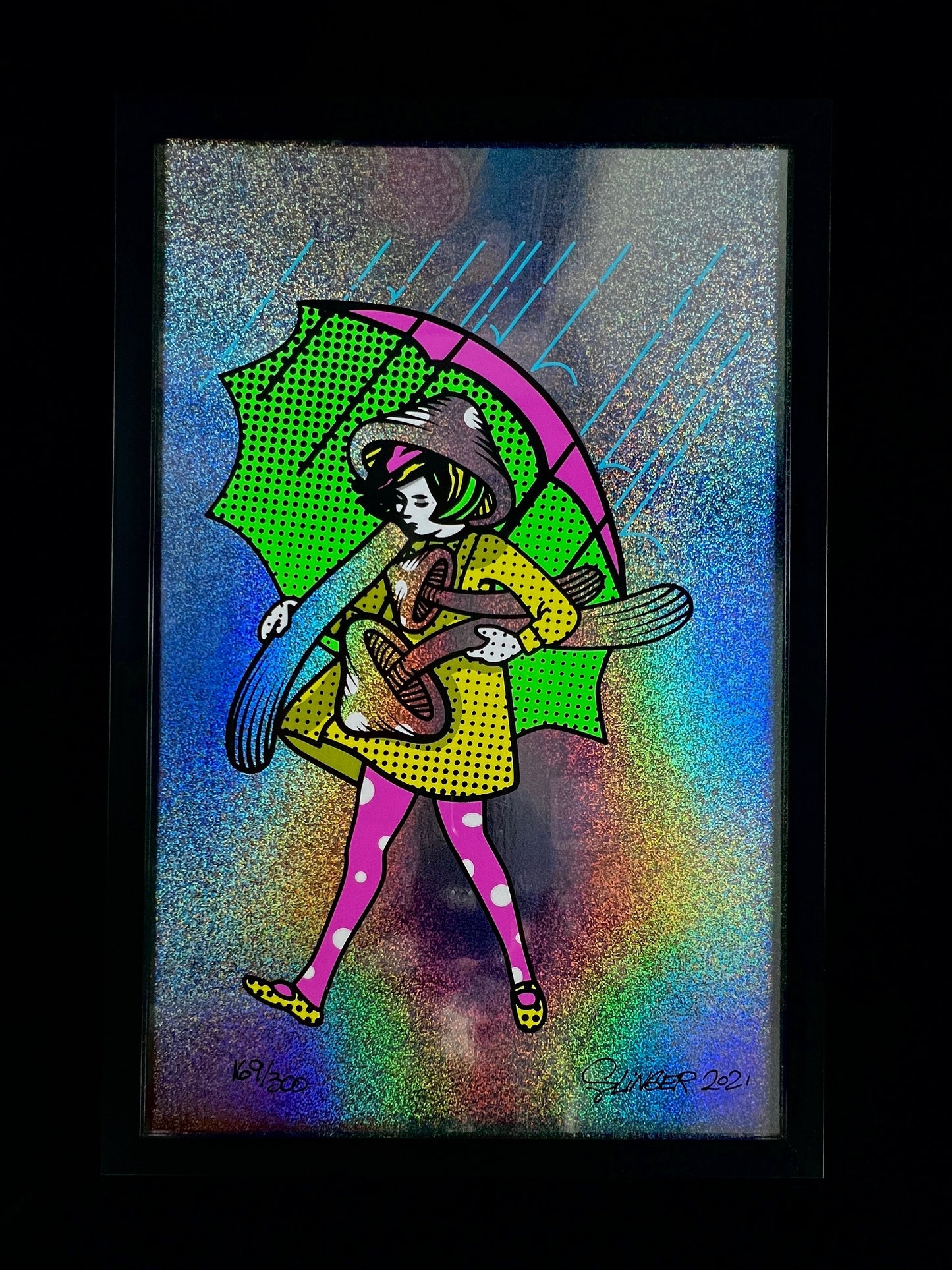 “Neon Shroom Girl” Moodmat and print by Slinger Apparel
