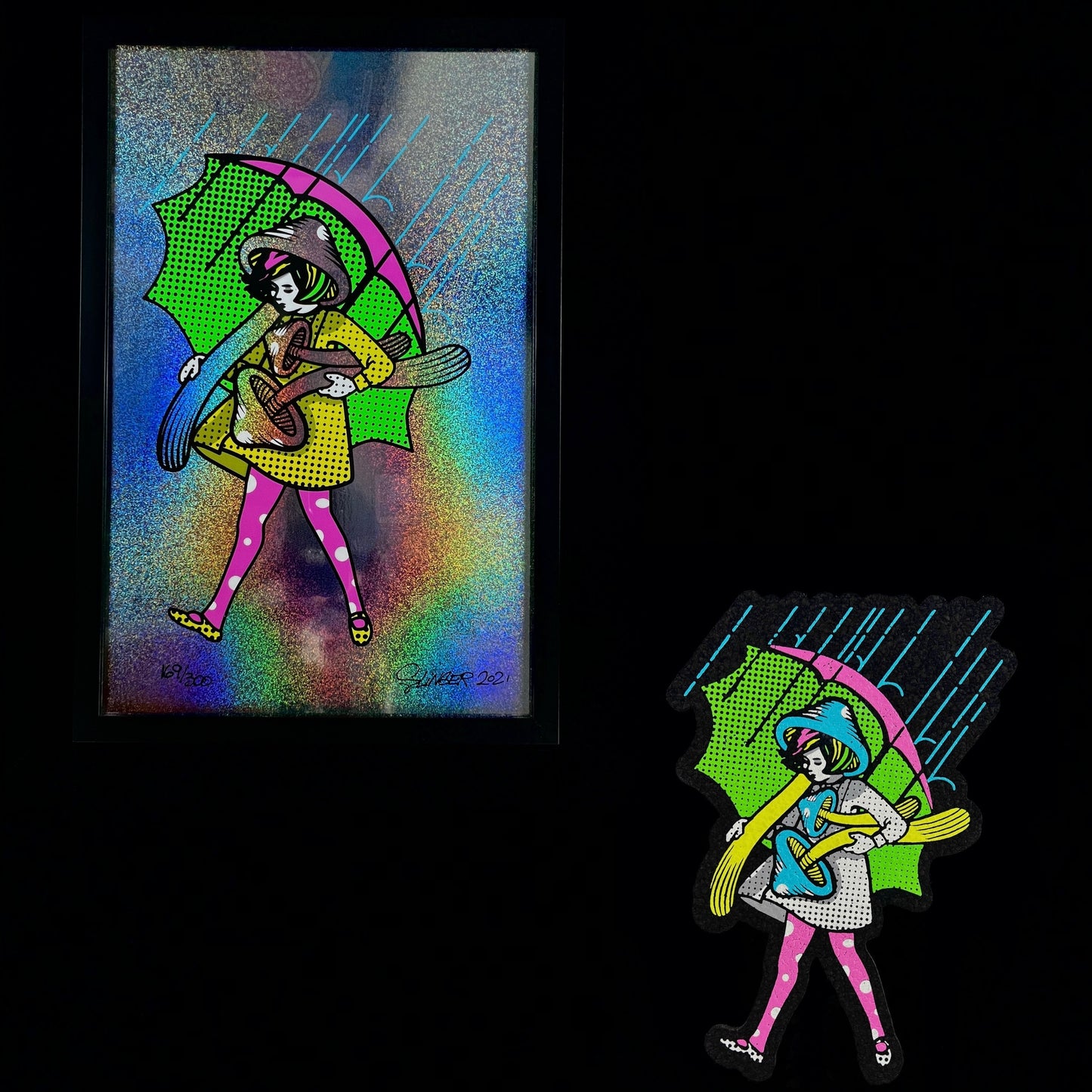 “Neon Shroom Girl” Moodmat and print by Slinger Apparel