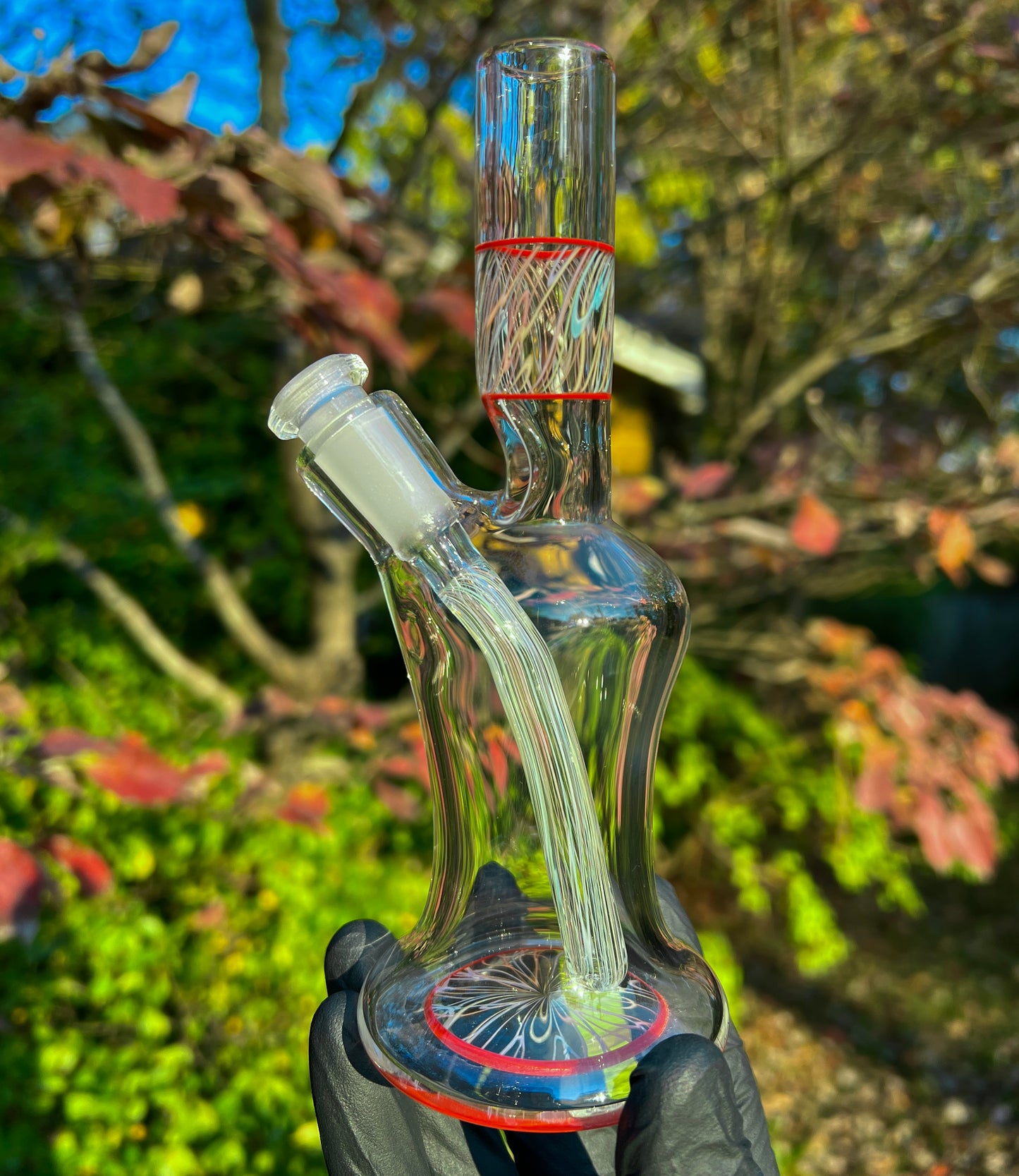 Snoopy Glass "Cherry" x "Rainbow" Scribble Accent Tube with Eternal Quartz Fat Bottom Banger