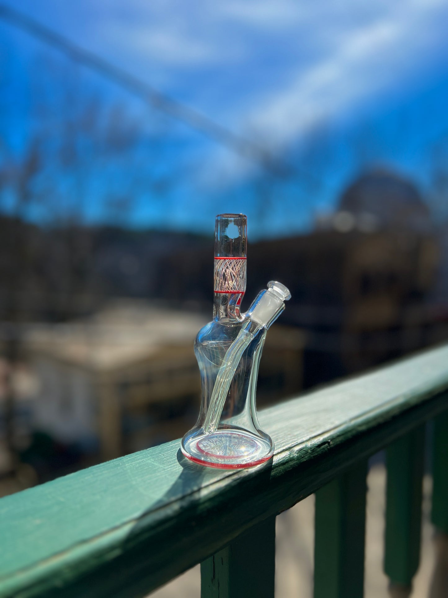 Snoopy Glass "Cherry" x "Rainbow" Scribble Accent Tube with Eternal Quartz Fat Bottom Banger
