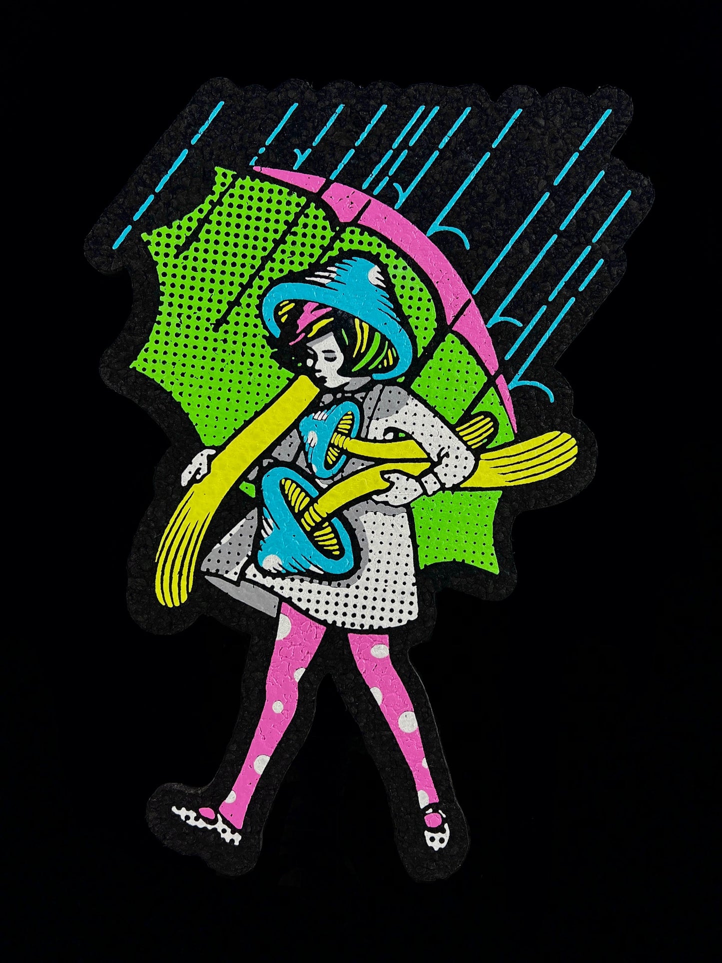 “Neon Shroom Girl” Moodmat and print by Slinger Apparel