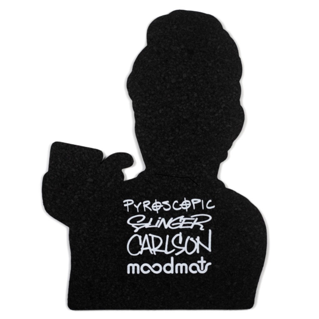 Moodmat depicting Audrey Hepburn with a sherlock, both of them covered in "chip weave," Chris Carlson's signature glass technique.