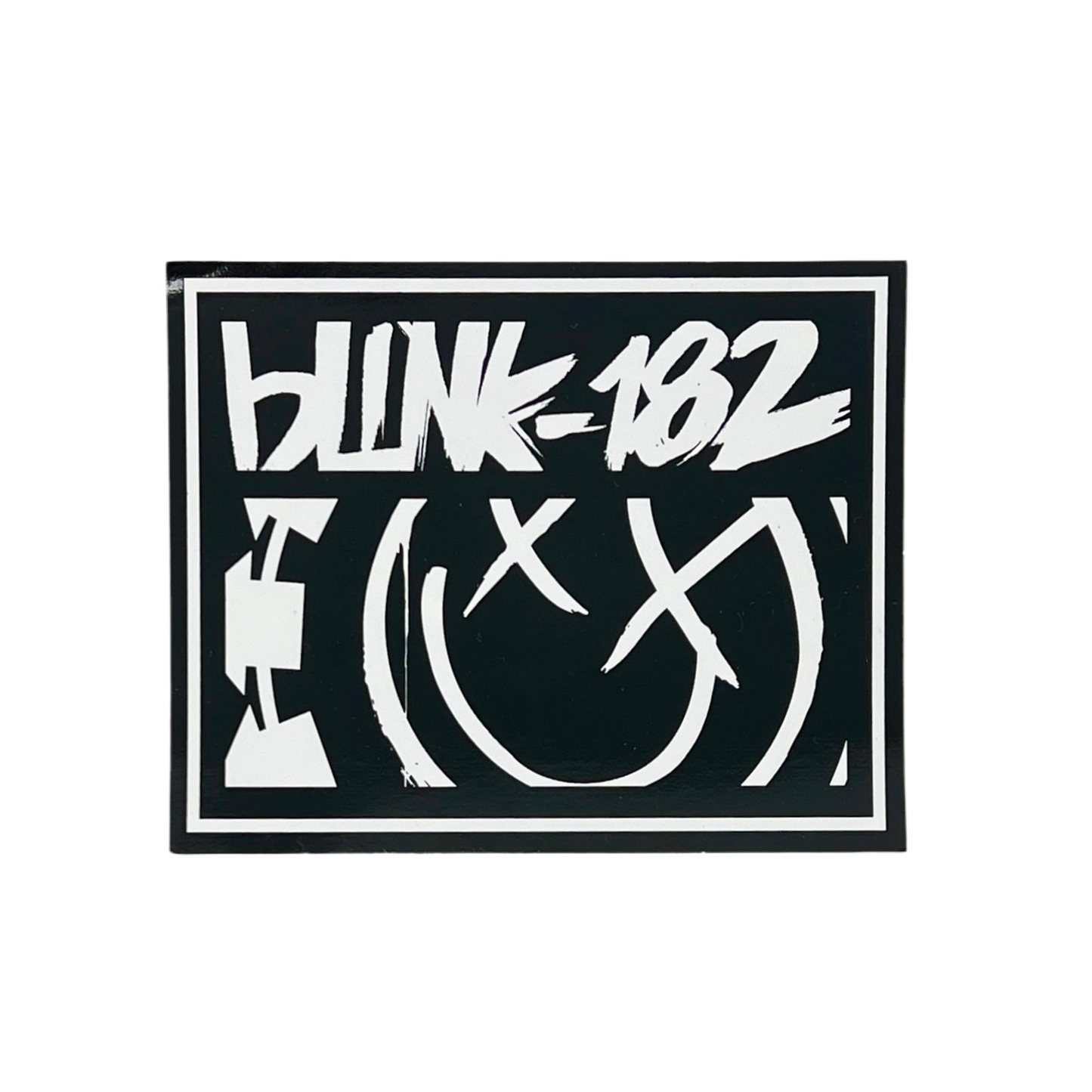 Black logo sticker of the band Blink-182 on a white background.