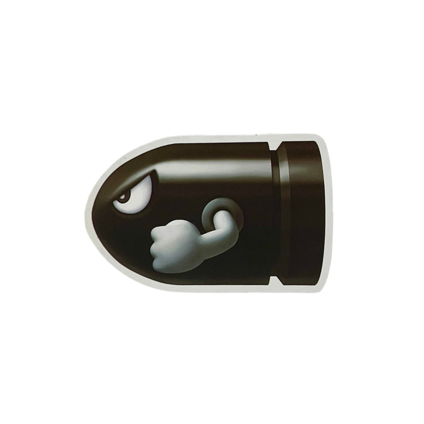 Decorative sticker with a "Bullet Bill" design on a white background