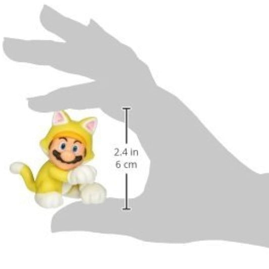 Small figurine of a character in a yellow costume with cat ears held by a hand, with a measurement label indicating 2.4 inches or 6 centimeters.
