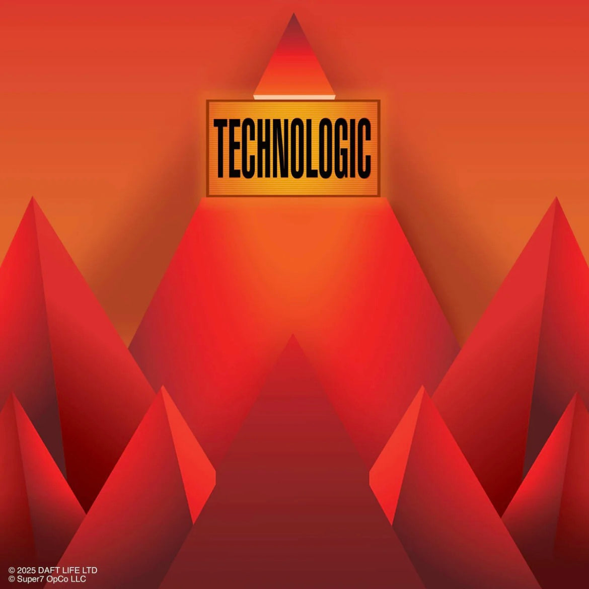Geometric design with 'Technologic' logo on an orange background
