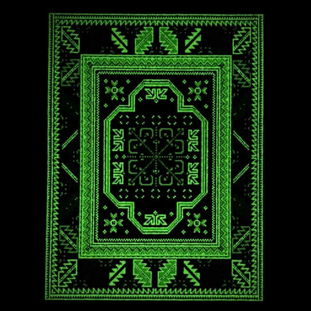 Glowing gray moodmat with geometric patterns.