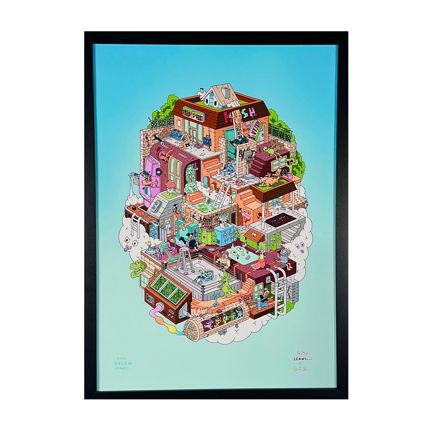 Illustration of a detailed house cutaway on a light blue background.