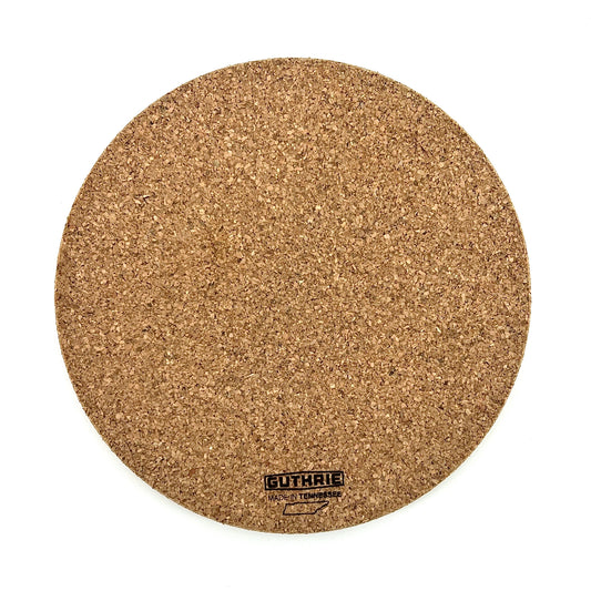Back of a round cork mat.