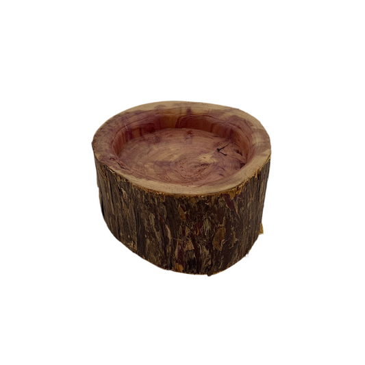 Wooden log bowl on a white background.