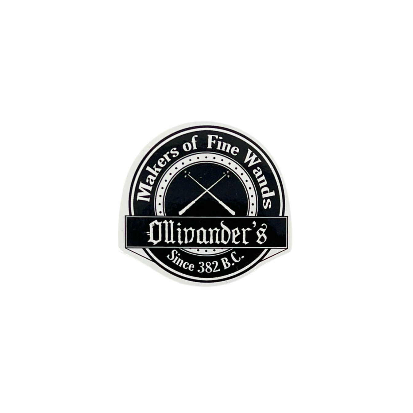 Ollivander's logo sticker with text 'Makers of Fine Wands' and 'Since 382 B.C.' on a white background.