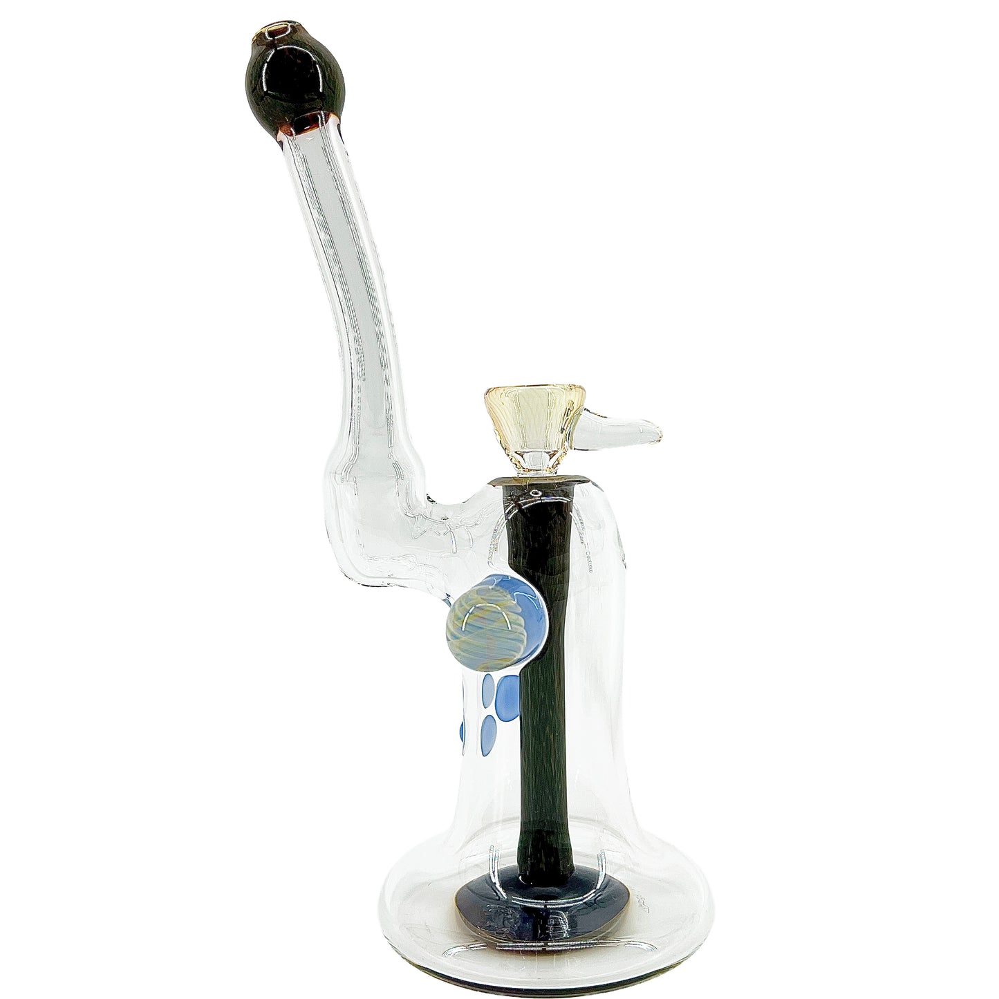 Clear bubbler with dark accents on a white background.