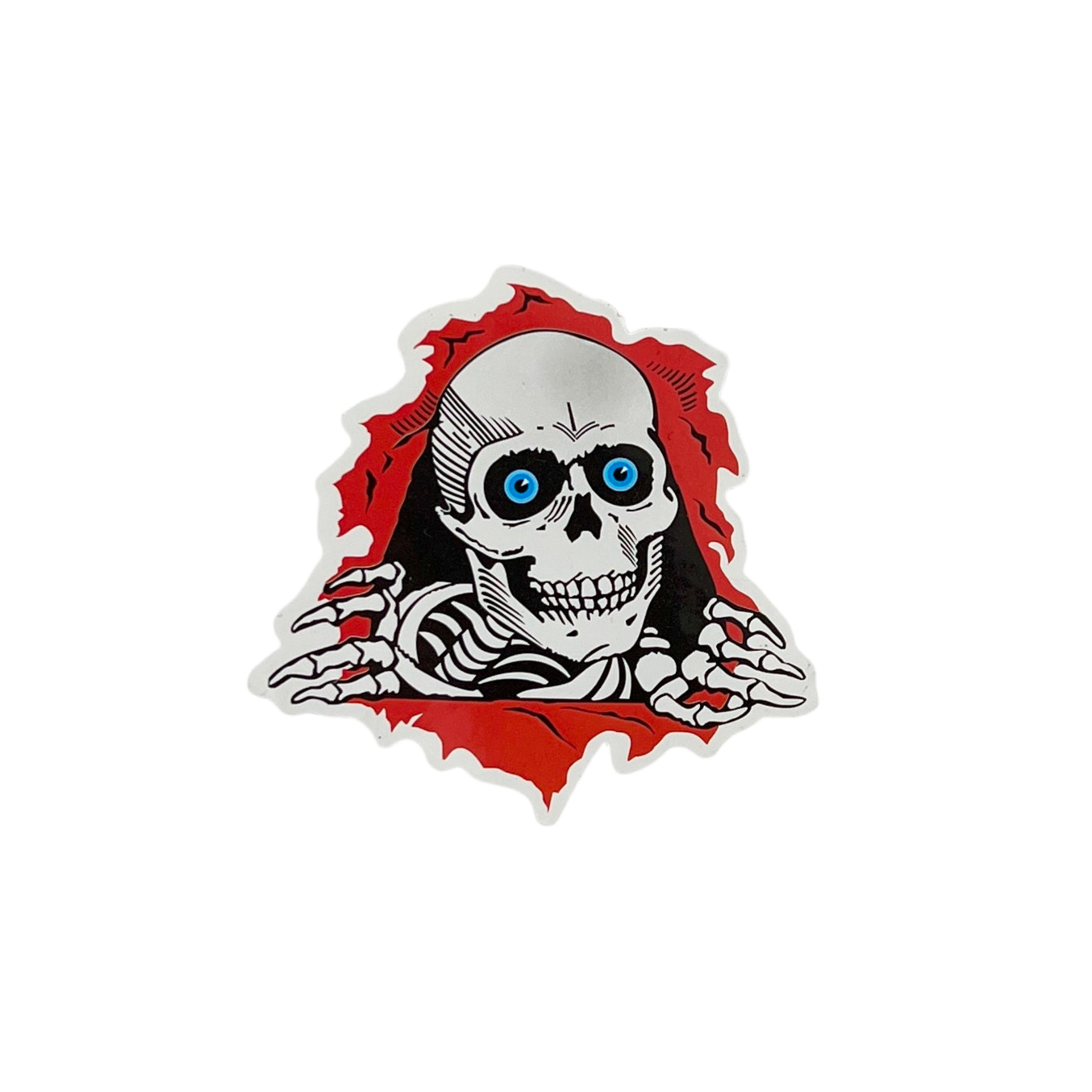 Sticker with a skull design on a white background.