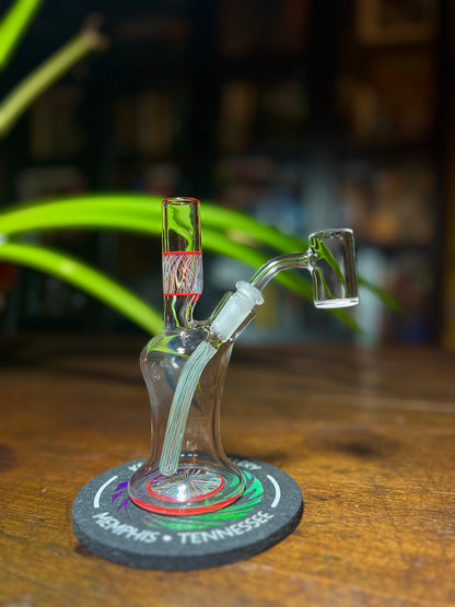 Snoopy Glass "Cherry" x "Rainbow" Scribble Accent Tube with Eternal Quartz Fat Bottom Banger