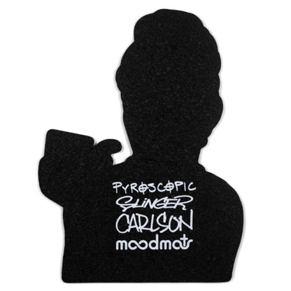 Moodmat depicting Audrey Hepburn with a sherlock, both of them covered in "chip weave," Chris Carlson's signature glass technique. 