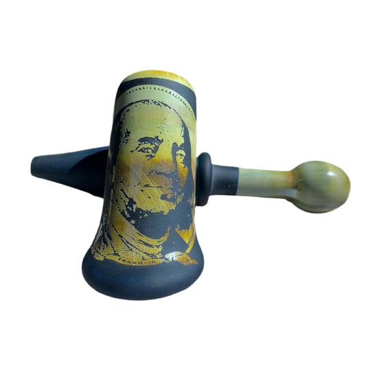 Decorative object with a face design on a white background