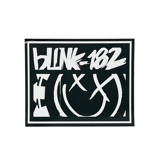 Black logo sticker of the band Blink-182 on a white background.