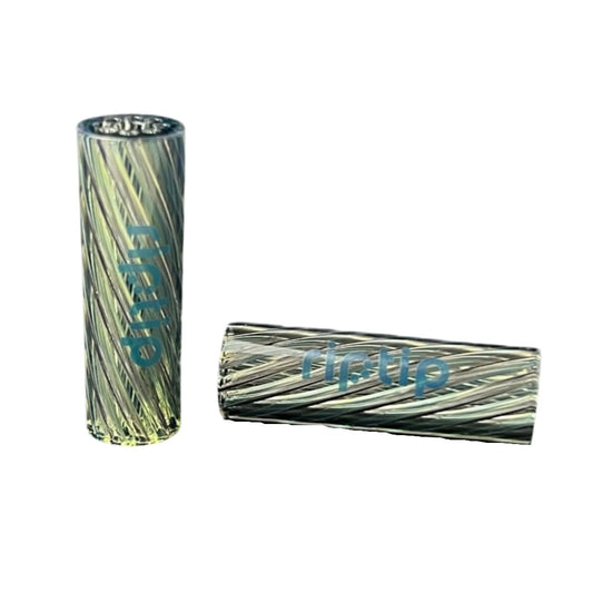 Two glass RipTip tubes with a twisted blue and green color pattern.