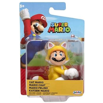 Super Mario figure in cat costume packaging with Mario in background.