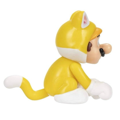 Toy figure of a character in a yellow hat and white gloves on a white background