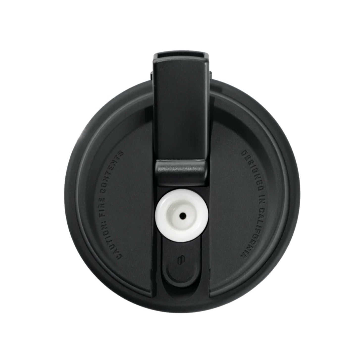 Black lid with a straw holder on a white background.