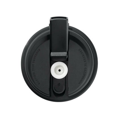 Black lid with a straw holder on a white background.