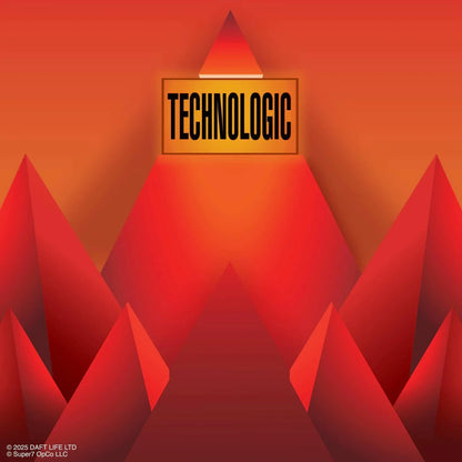 Geometric design with 'Technologic' logo on an orange background