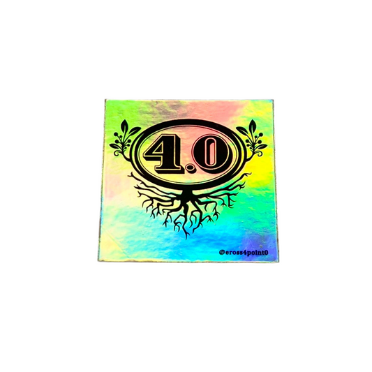 Tie-dye sticker with '4.0' design on a white background.
