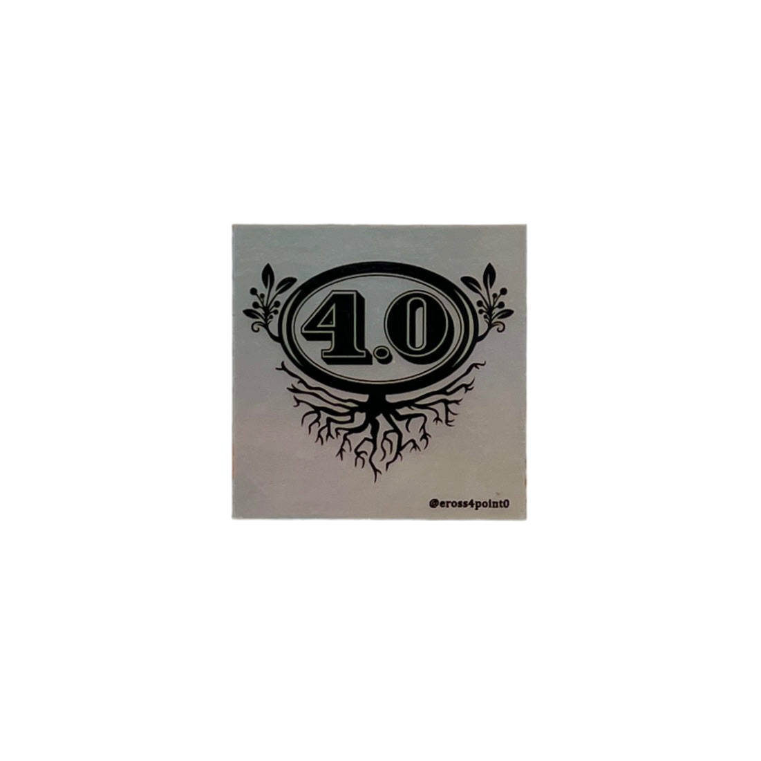 Decorative square sticker with '4.0' design on a white background.