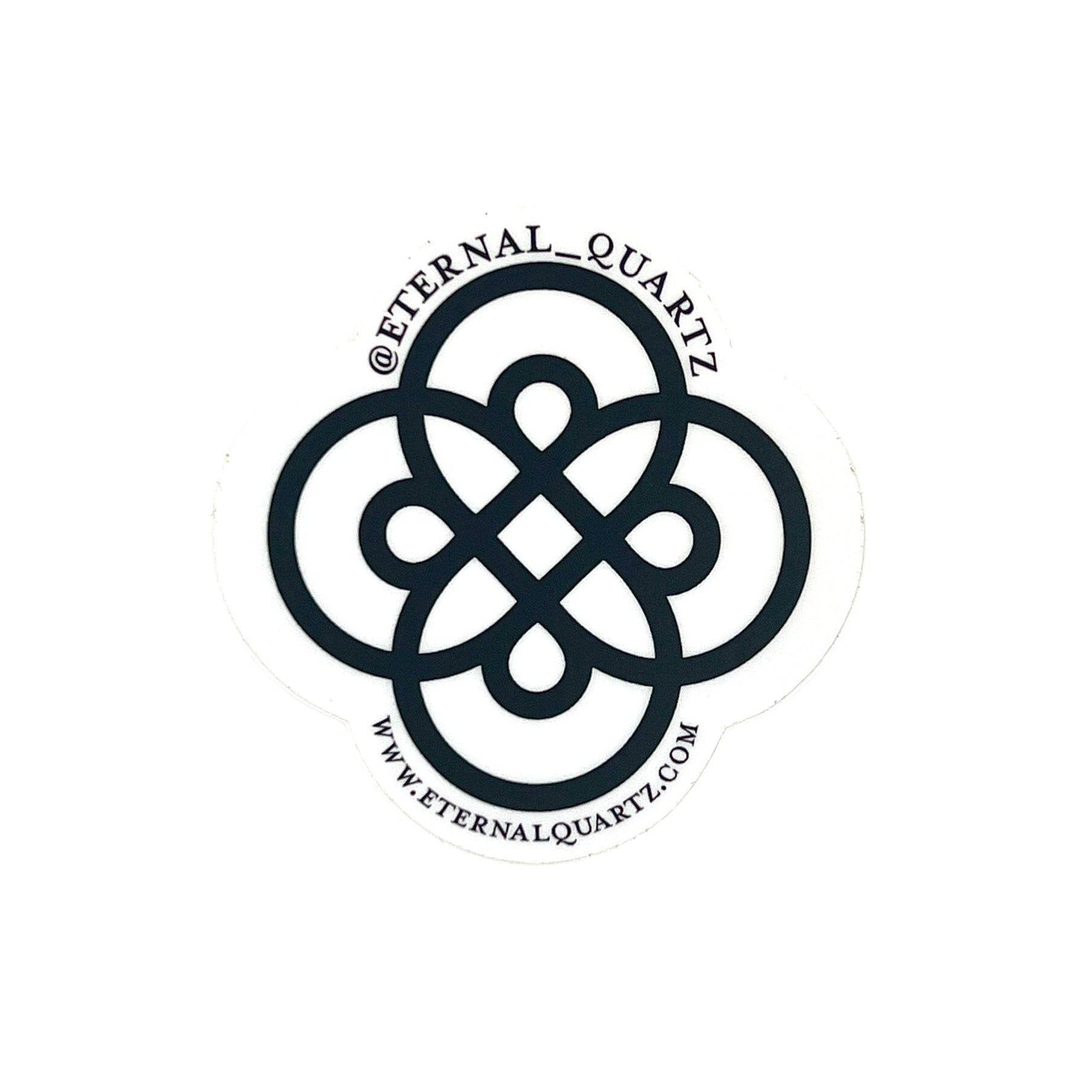 Black circular logo with intertwined design and 'Eternal Quartz' branding on a white background.