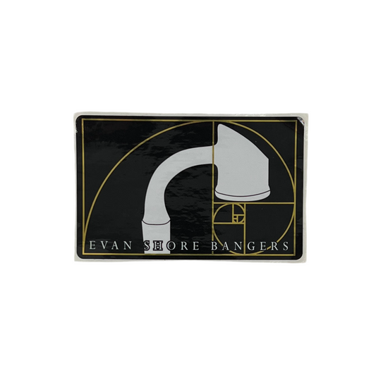 Rectangular sticker with a design and 'Evan Shore Bangers' text on a black background.