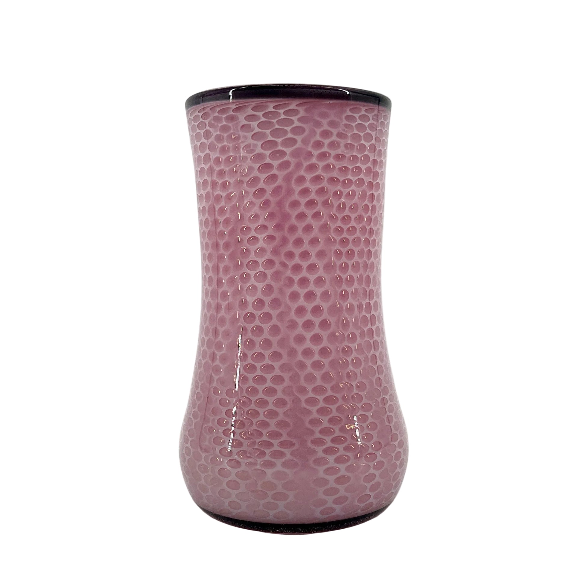 Pink patterned cup on a white background.