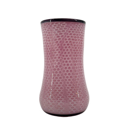 Pink patterned cup on a white background.