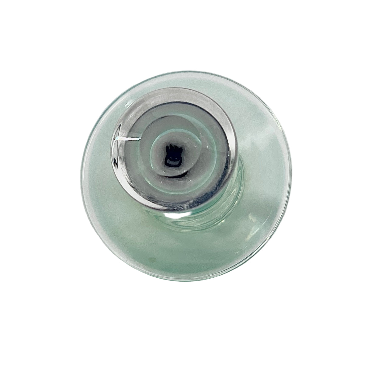 Clear glass object with a blue base on a white background