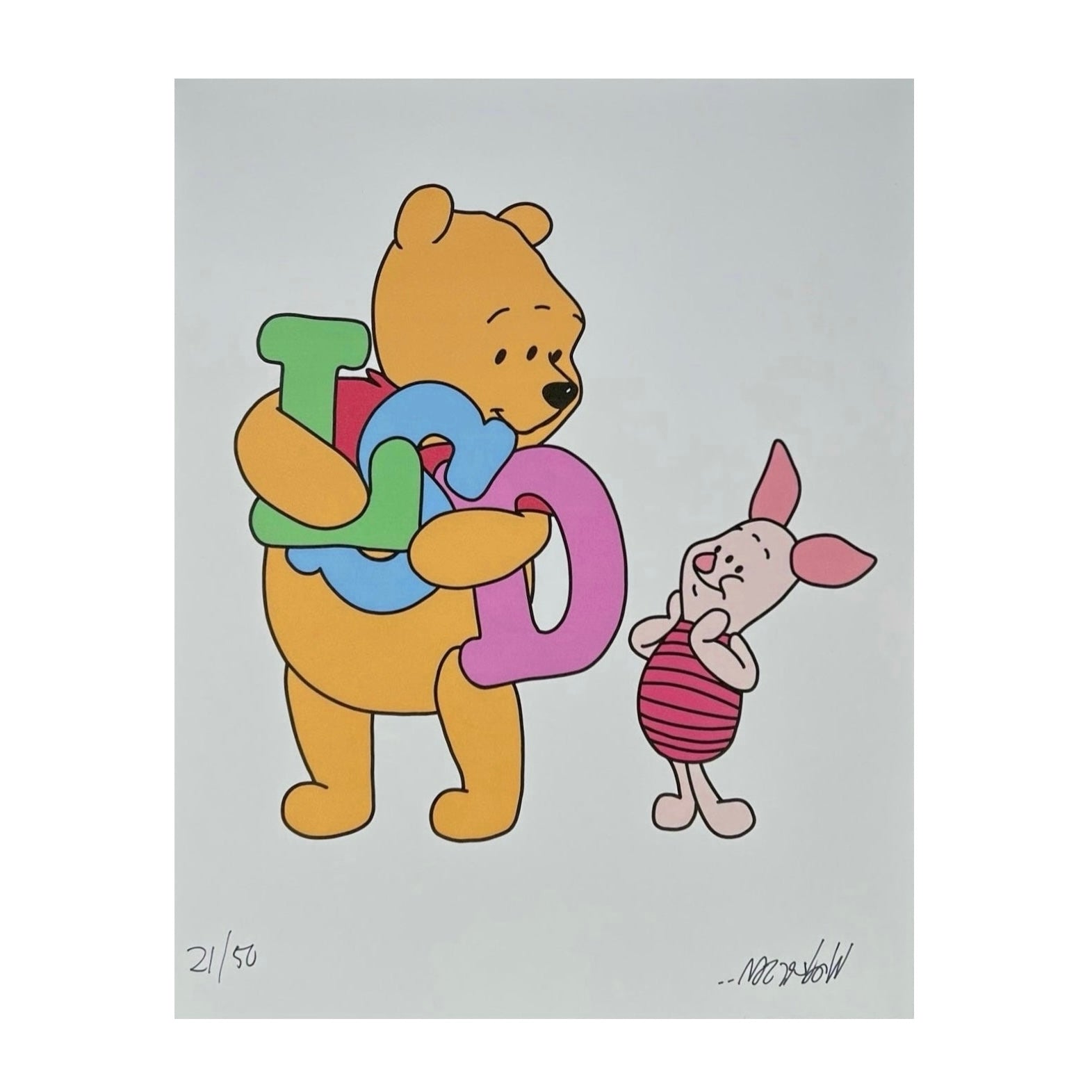 A limited edition print featuring a cartoon bear and a cartoon piglet with the letters 'T' and 'P'.