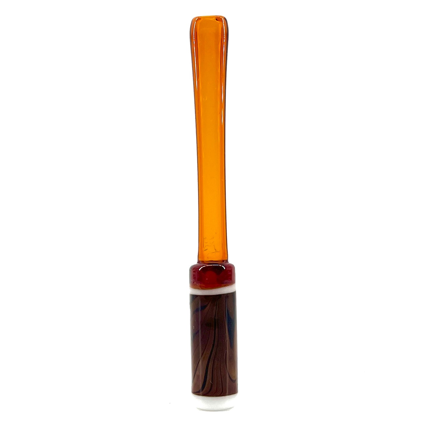 Glass tool with an amber handle and brown base on a white background.