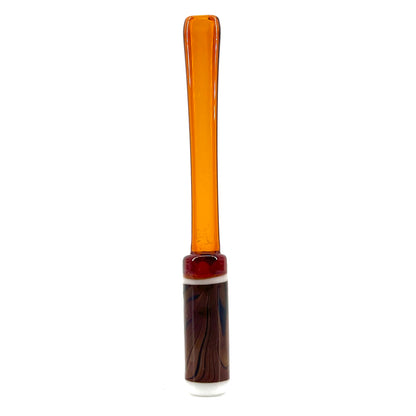 Glass tool with an amber handle and brown base on a white background.