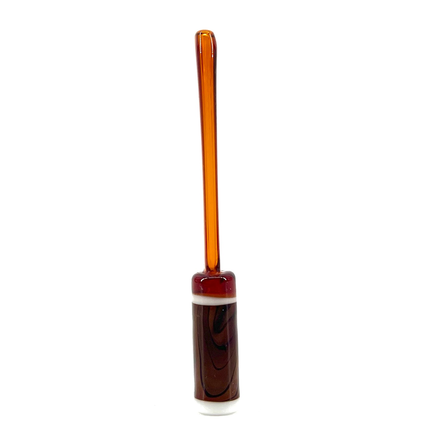 Glass object with amber top and brown base on a white background.