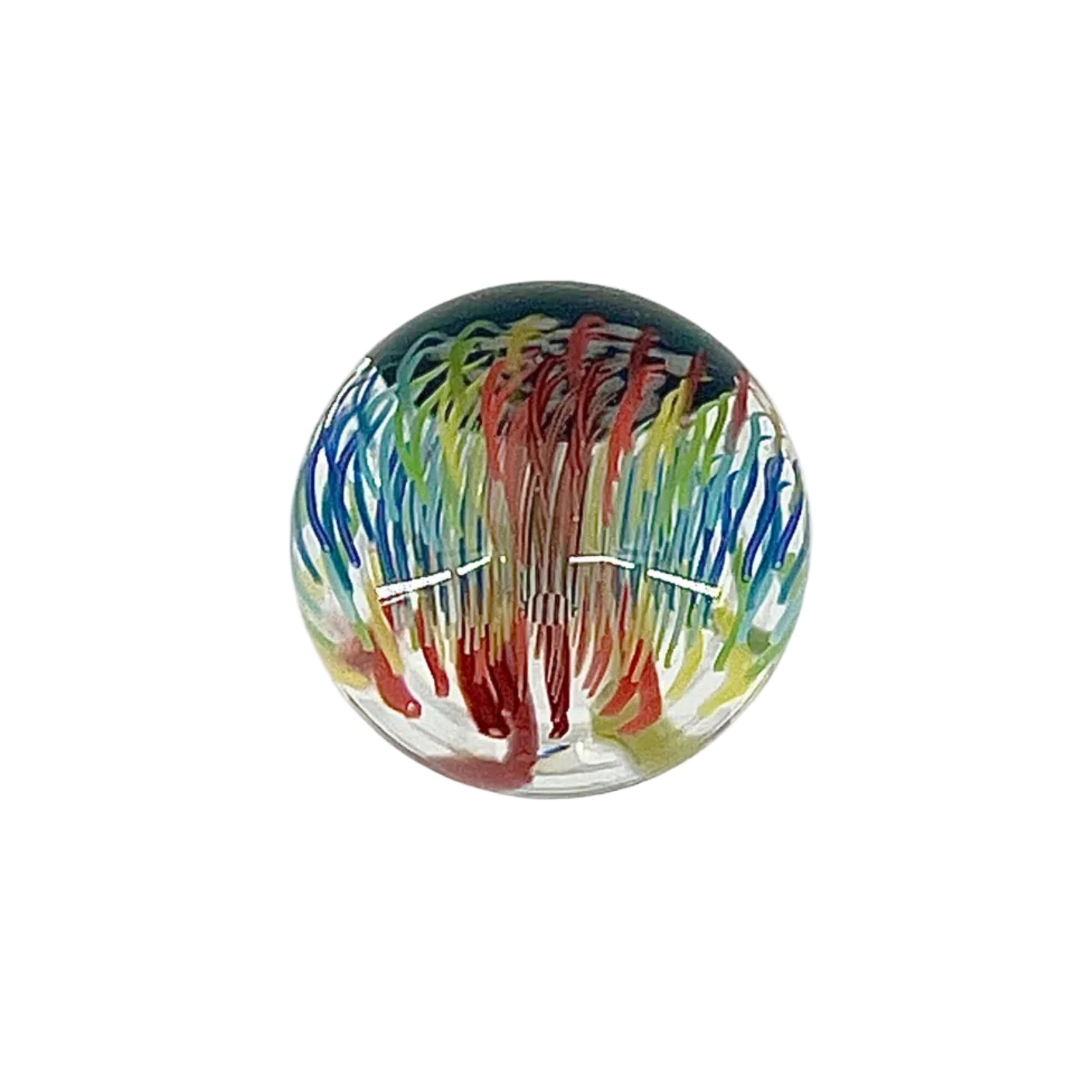 Colorful glass marble on a white background.