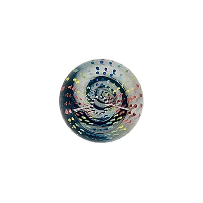 Decorative glass marble with a spiral pattern on a white background