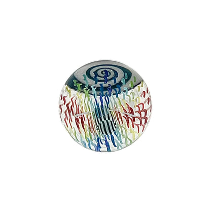 Colorful round marble with patterns on a white background.