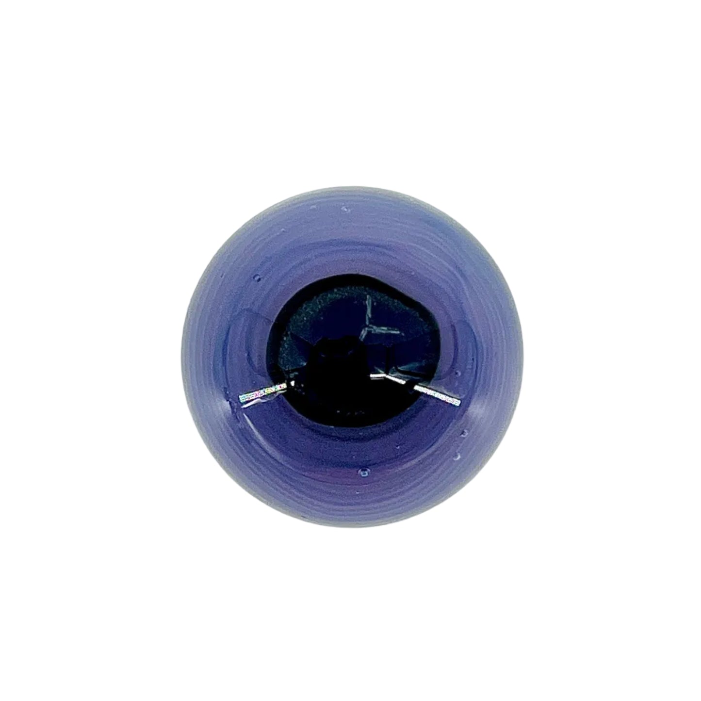 Purple glass object with a central dark area on a white background.