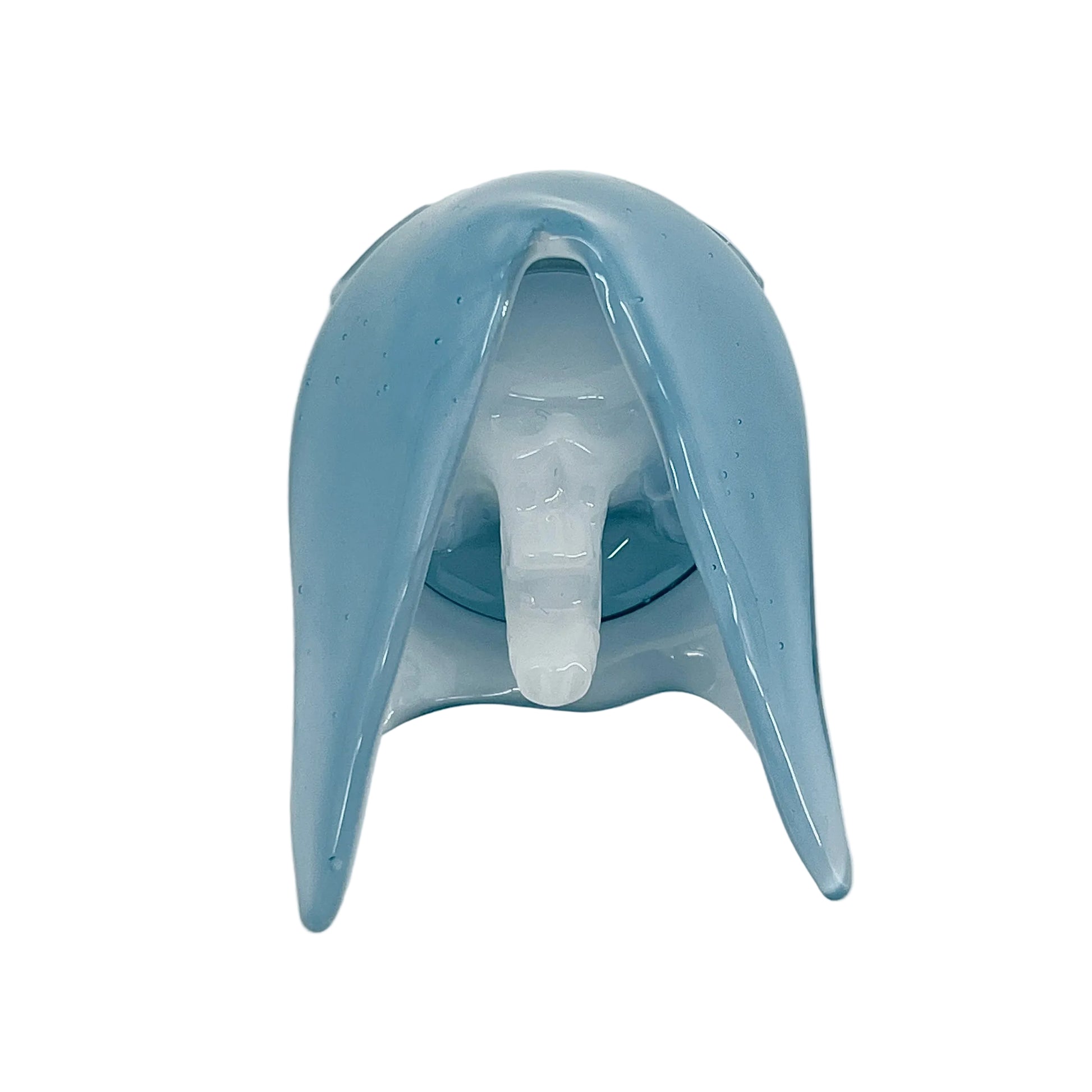 Blue skull pendant on a white background.