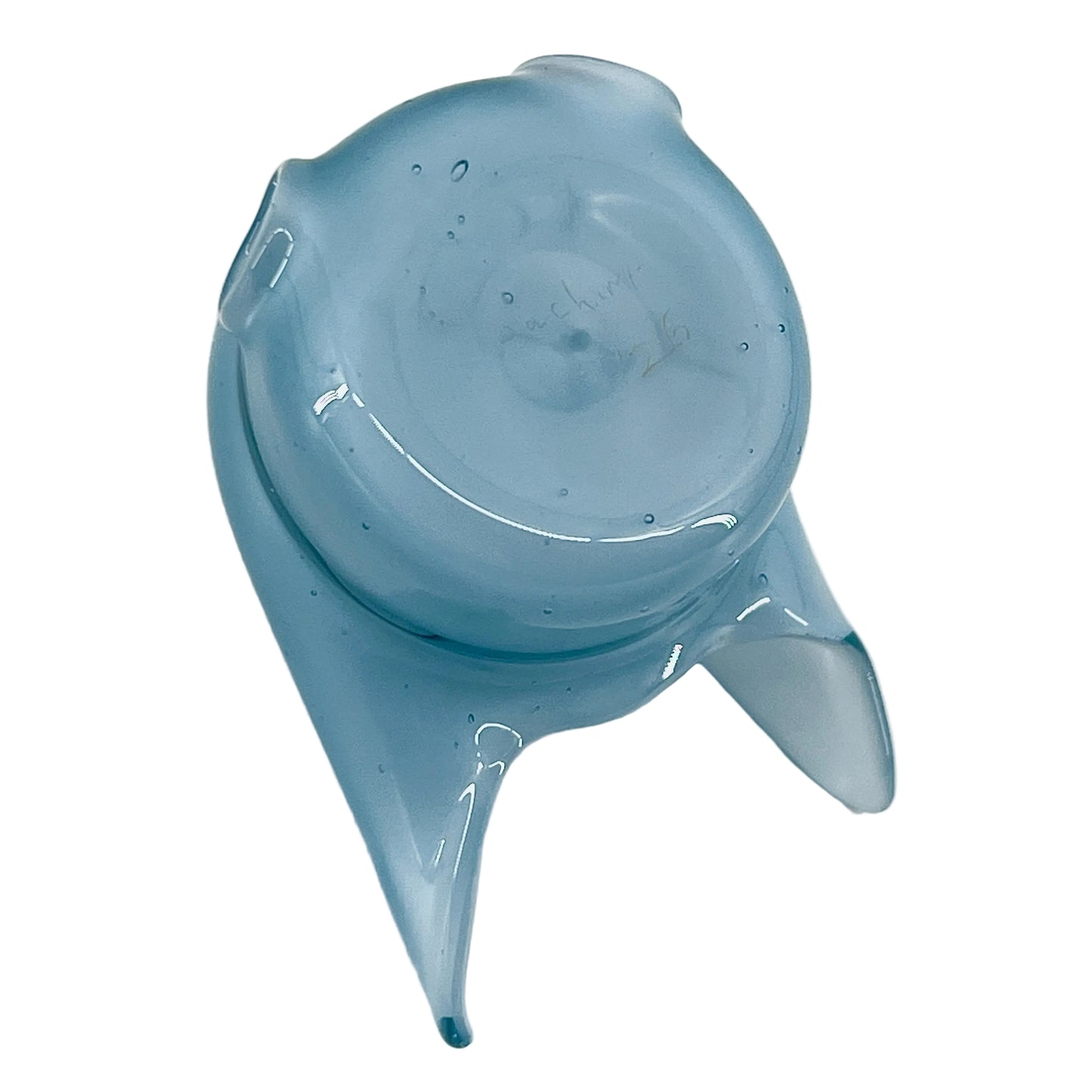 Blue glass pendant on a white background.