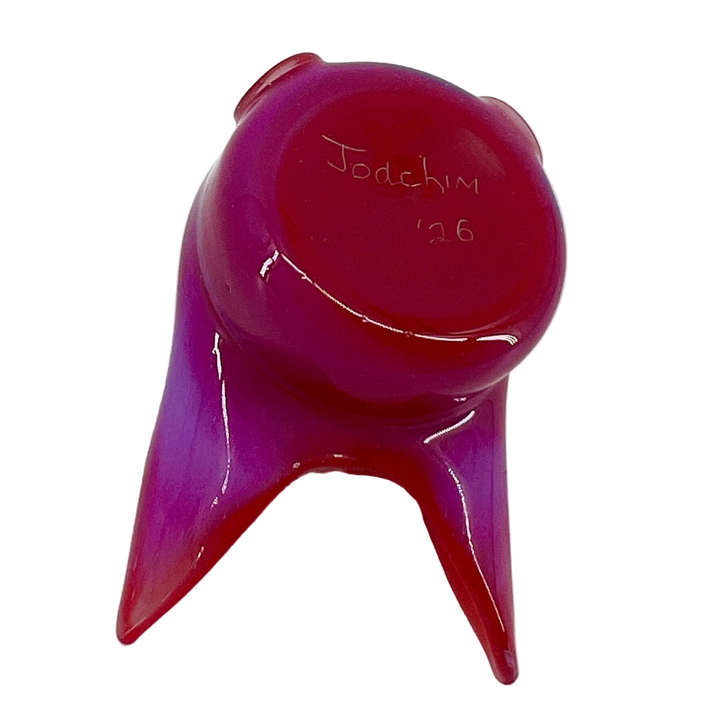 Purple glass pendant with 'Joachim' and '26' engraved on a white background.