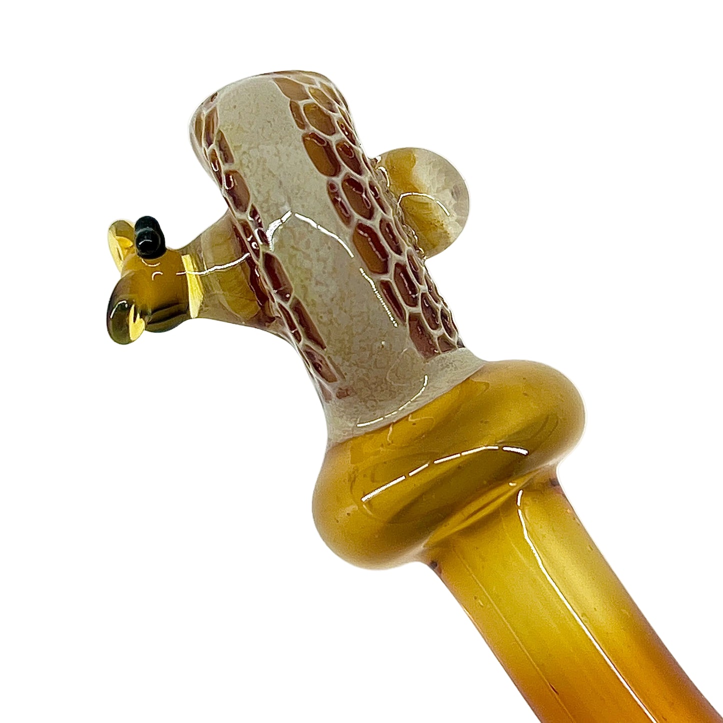 Glass pipe with honeycomb pattern on a white background.