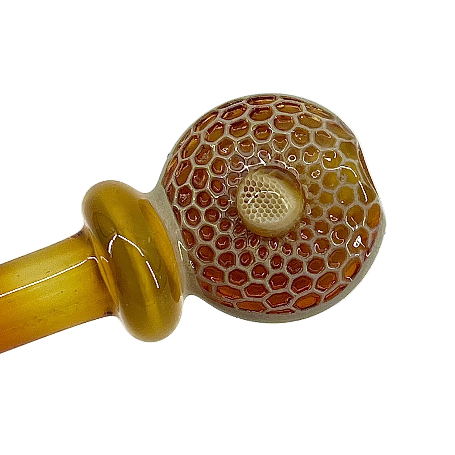 Glass pipe with honeycomb pattern on a white background.