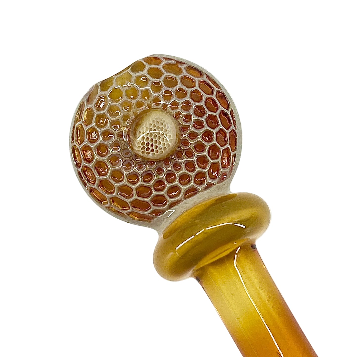 Glass pipe with honeycomb pattern on a white background.