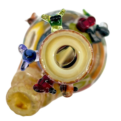 Decorative item with colorful elements on a white background.